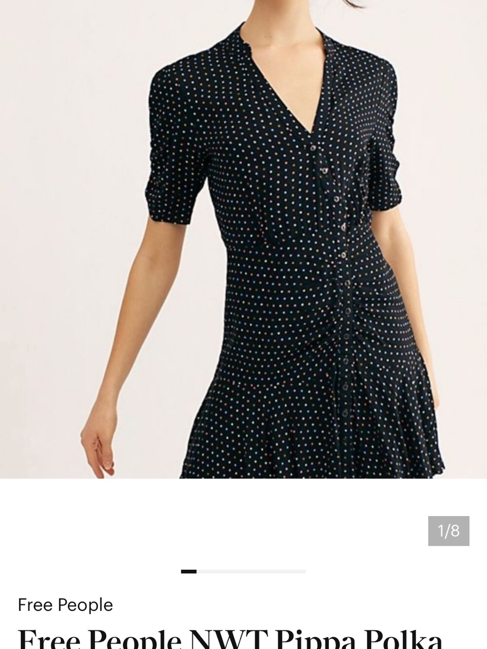 Free people black with White Polka Dots XS front button flounce skirt